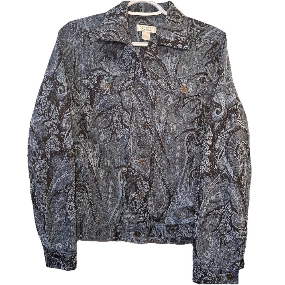 Christopher & Banks Y2K Paisley Tapestry Jacket Small Blue Gray Button Front
